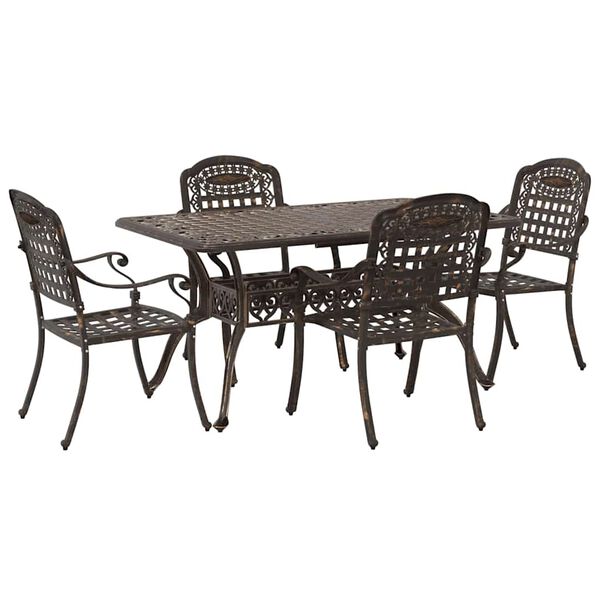 vidaXL Set da Pranzo per Giardino 5 pcs Bronzo Alluminio