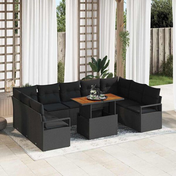 vidaXL Set Divano da Giardino con cuscino 10 pcs Nero e Marrone