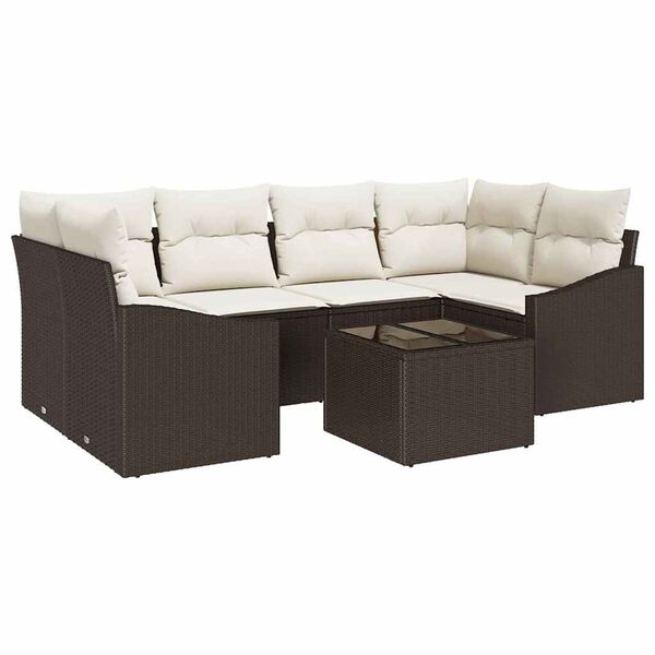 vidaXL Set di divani con cuscino 7 pcs Marrone e Crema polyrattan