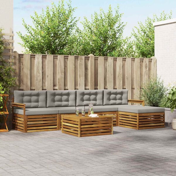 vidaXL Set di divani da esterno 6 pcs Grigio Naturale e Chiaro