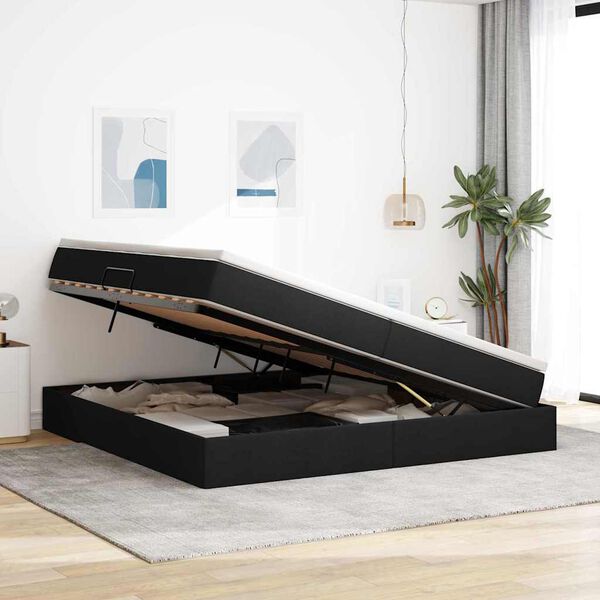 vidaXL Letto con contenitore e materasso Nero 200 x 200 cm Poliestere