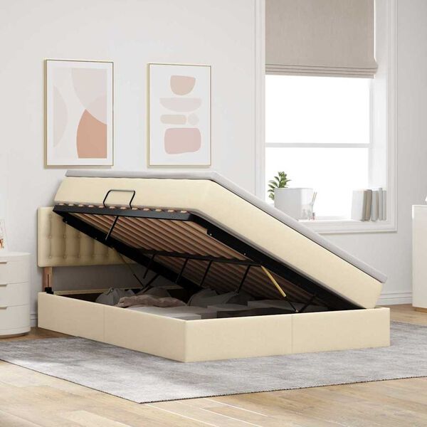 vidaXL Letto con contenitore e materasso Crema 140 x 190 cm