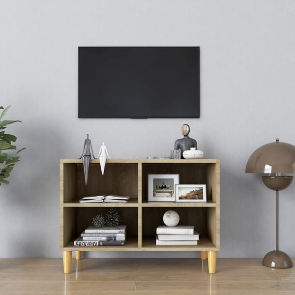 vidaXL Mobile TV con Gambe Legno Massello Rovere Sonoma 69,5x30x50 cm