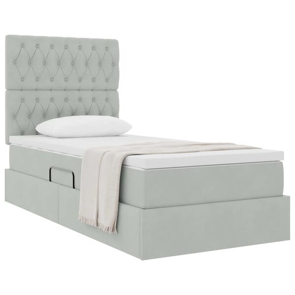 vidaXL Letto con contenitore e materasso Grigio chiaro 90 x 190 cm