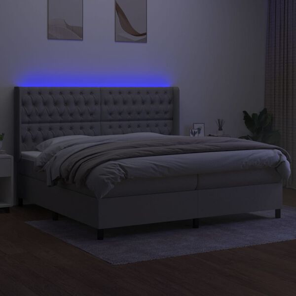 vidaXL Letto a Molle Materasso e LED Grigio Chiaro 200x200 cm Tessuto