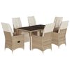 vidaXL Set da Bistr&ograve; da Giardino 7 pz con Cuscini Beige in Polyrattan