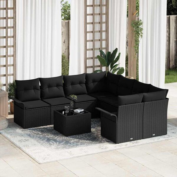 vidaXL Set Divano da Giardino 9 pcs Nero Poly Rattan