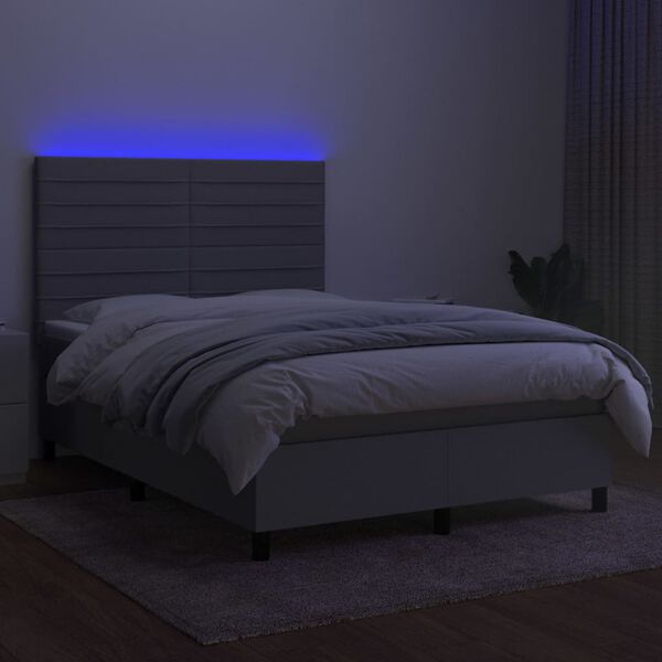 vidaXL Letto a Molle Materasso e LED Grigio Chiaro 140x200 cm Tessuto