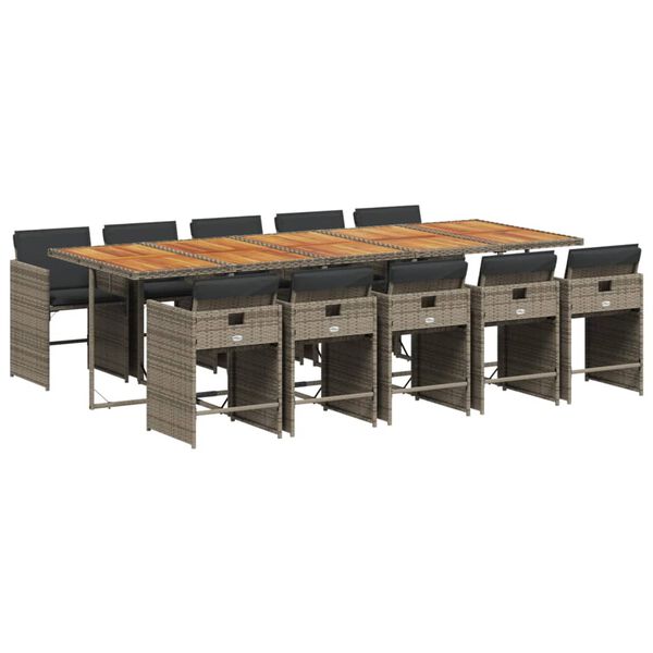 vidaXL Set da Pranzo da Giardino 11pz con Cuscini in Polyrattan Grigio