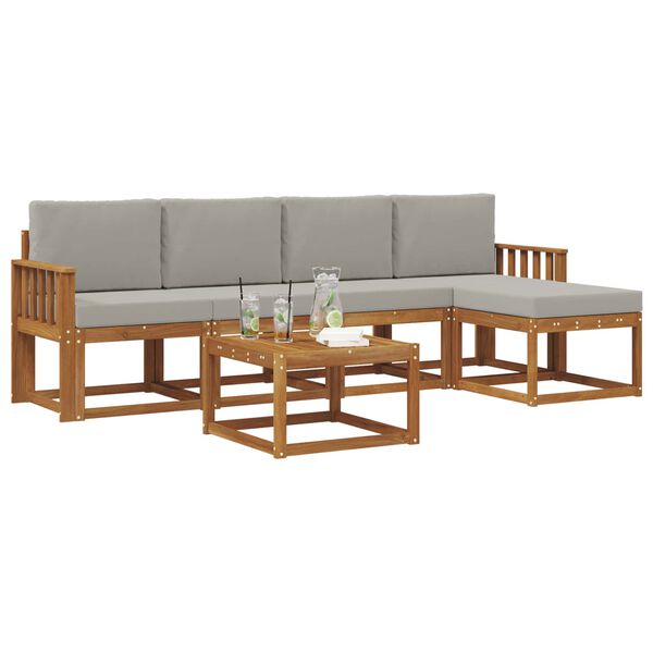 vidaXL Set di divani da esterno 6 pcs Grigio Naturale e Chiaro