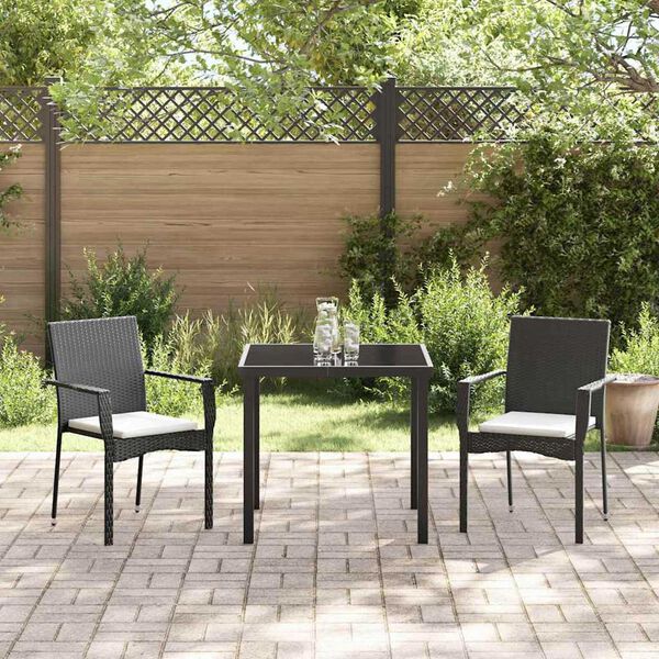 vidaXL Set da Pranzo per Giardino con cuscino 3 pcs Nero polyrattan
