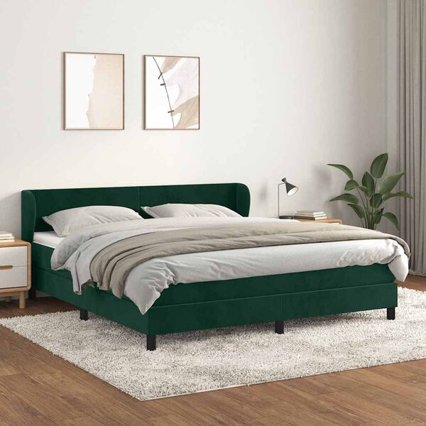 vidaXL Giroletto a Molle con Materasso Verde Scuro 160x200 cm Velluto