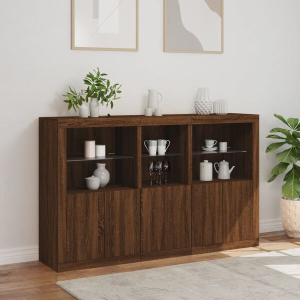 vidaXL Credenza con Luci LED Rovere Marrone 162x37x100 cm