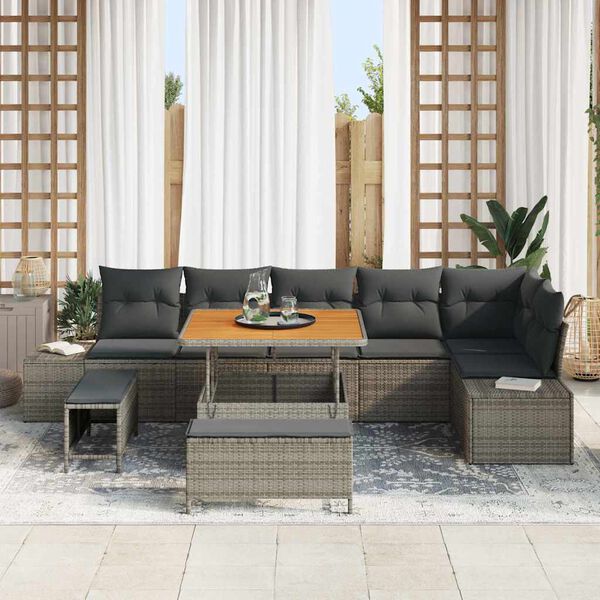 vidaXL Set Divano da Giardino con cuscino 9 pcs Grigio Poly Rattan