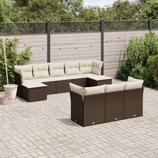 vidaXL Set Divani da Giardino 10pz con Cuscini in Polyrattan Marrone