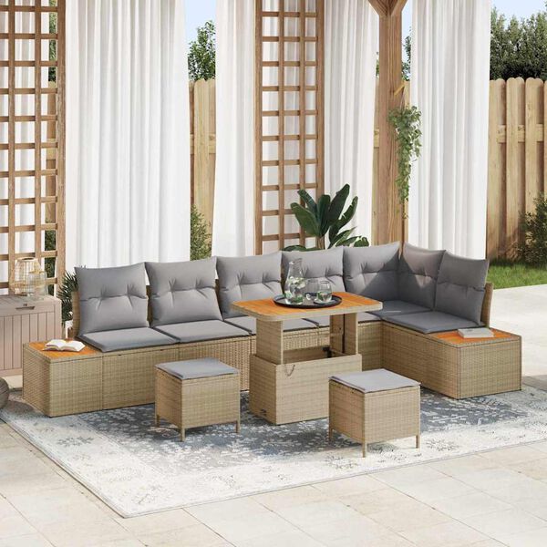 vidaXL Set Divano da Giardino 9 pcs Beige polyrattan