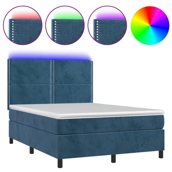 vidaXL Letto a Molle con Materasso e LED Blu Scuro 140x200 cm