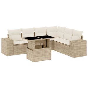 vidaXL Set Divani da Giardino 7 pz con Cuscini Beige in Polyrattan