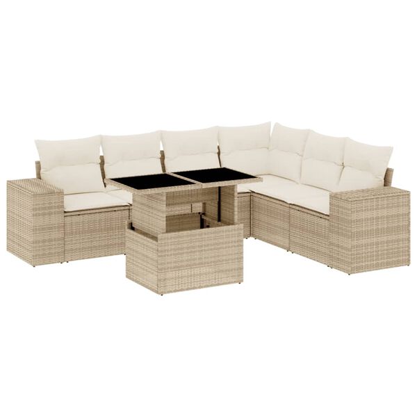 vidaXL Set Divani da Giardino 7 pz con Cuscini Beige in Polyrattan