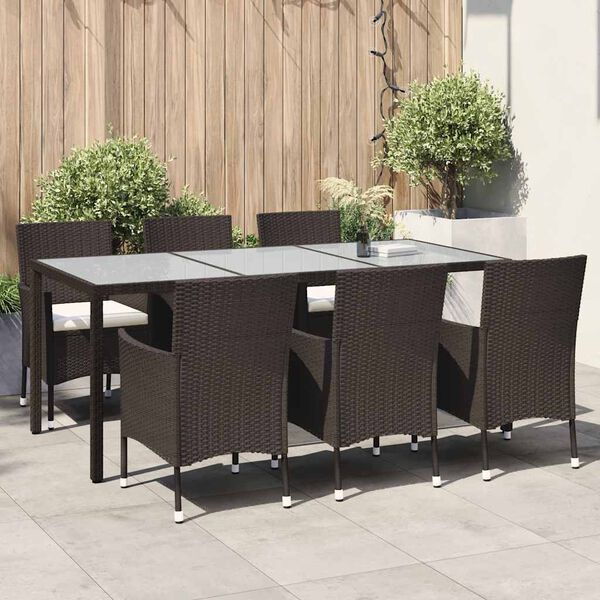 vidaXL Set Mobili da Giardino 7 pz con Cuscini in Polyrattan Marrone