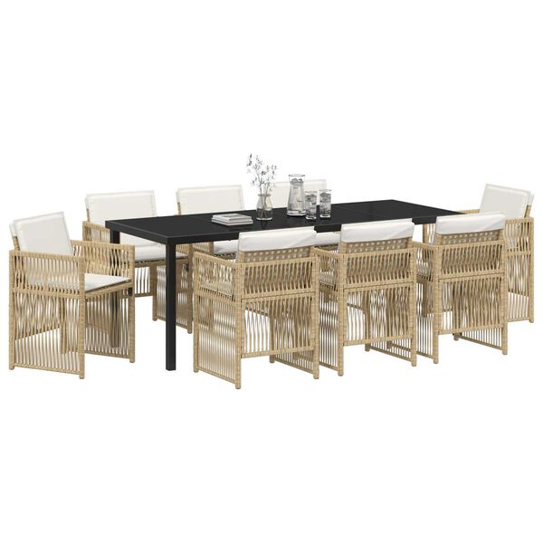 vidaXL Set da Pranzo per Giardino 9 pcs Beige