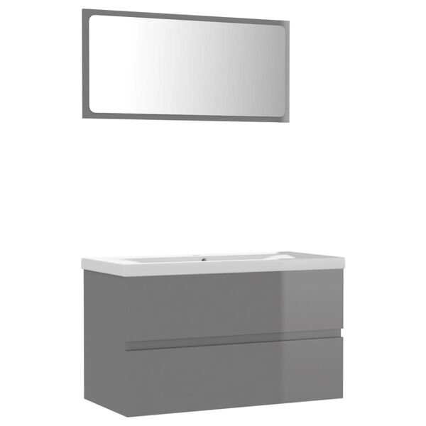 vidaXL Set Mobili da Bagno Grigio Lucido in Legno Multistrato