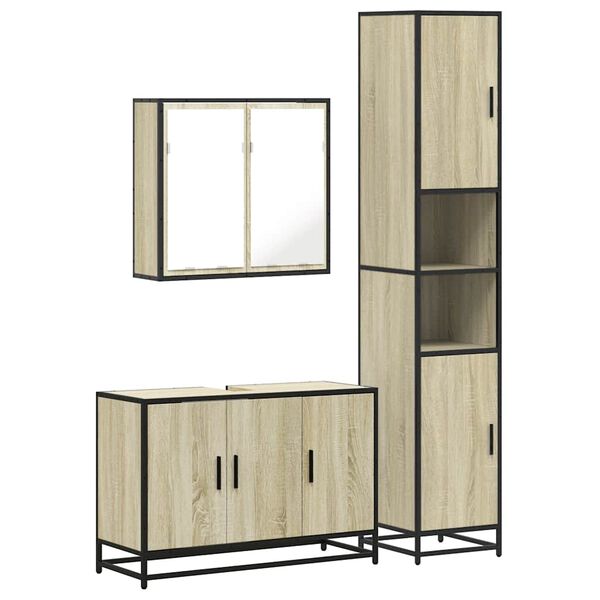 vidaXL Set Mobili da Bagno 3 pz Rovere Sonoma in Legno Multistrato