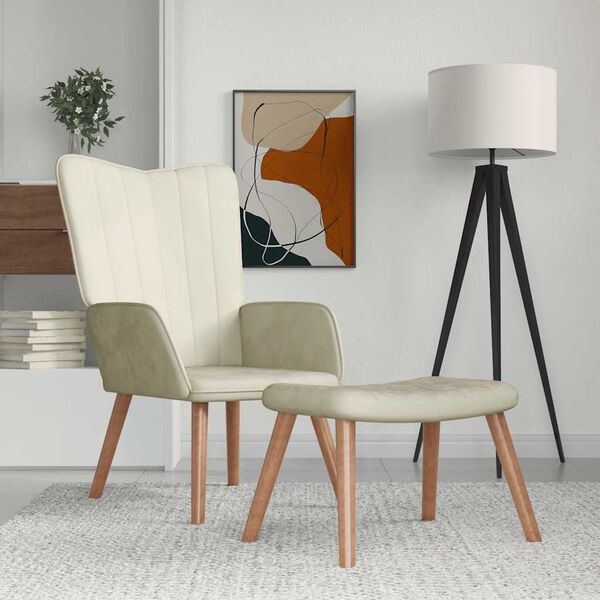 vidaXL Poltrona Relax con Poggiapiedi Bianco Crema in Velluto