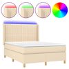 vidaXL Letto a Molle con Materasso e LED Crema 140x200 cm in Tessuto