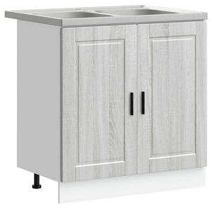 vidaXL Mobiletto per lavabo Porto 2 pcs Grigio Legno multistrato