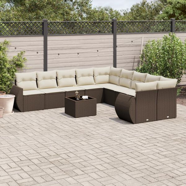 vidaXL Set Divani da Giardino 11 pz con Cuscini Polyrattan Marrone