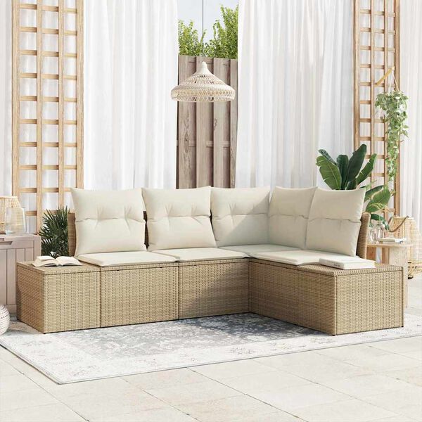 vidaXL Set Divano da Giardino 4 pcs Beige e Crema polyrattan