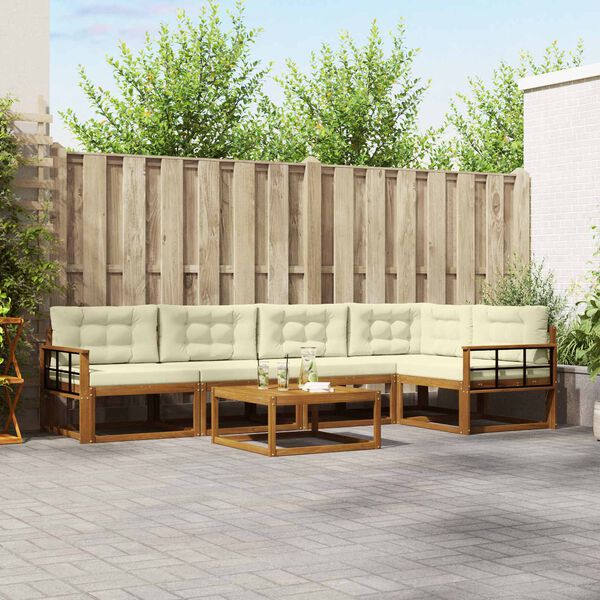 vidaXL Set di divani da esterno con cuscino 6 pcs Naturale e Crema