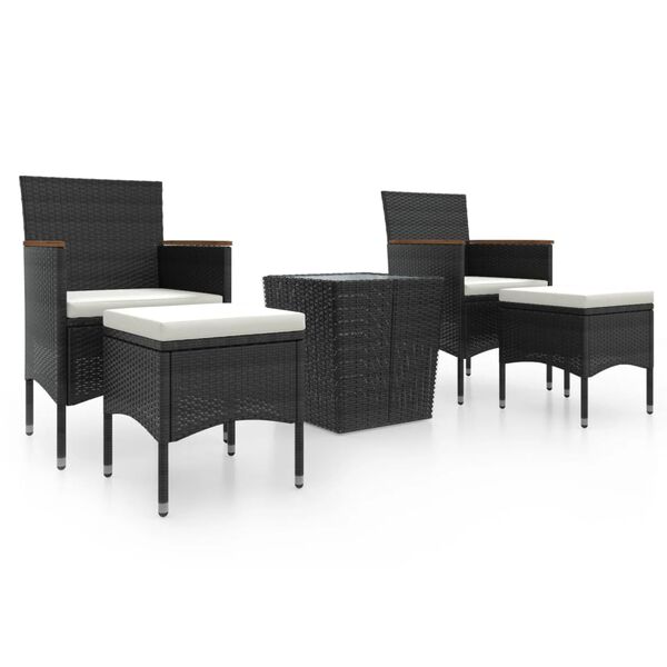 vidaXL Set da Bistrot per Giardino 5pz Polyrattan Vetro Temperato Nero