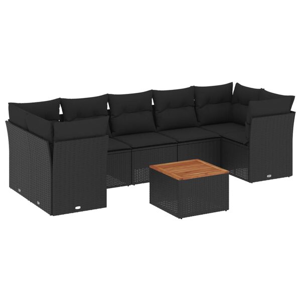 vidaXL Set Divani da Giardino con Cuscini 8 pz Nero in Polyrattan