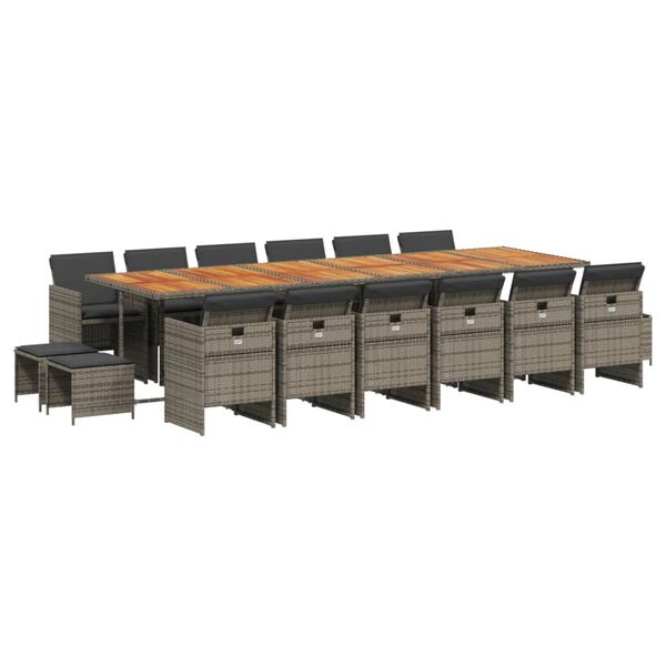vidaXL Set da Pranzo da Giardino 17pz con Cuscini Grigio in Polyrattan