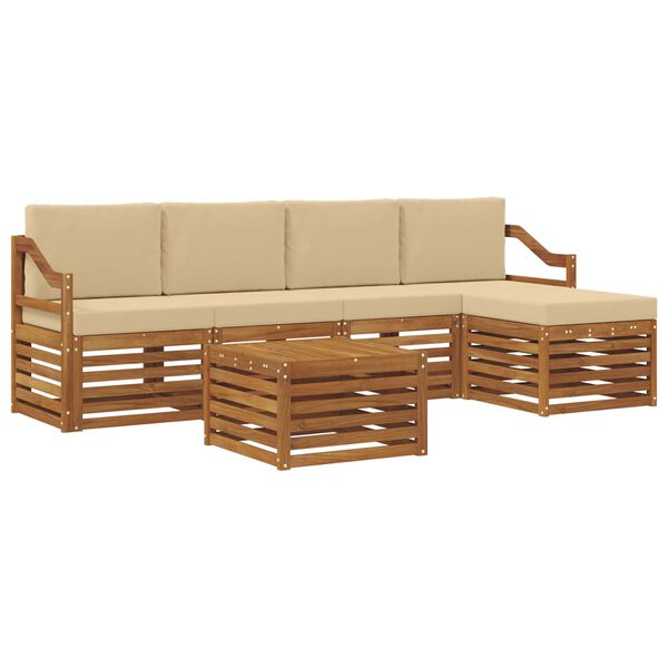 vidaXL Set divani 6 pcs Naturale e Beige Legno di Acacia Massello
