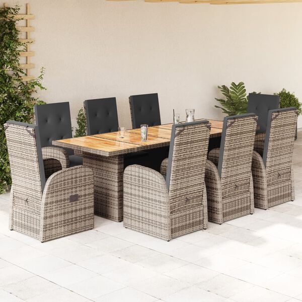 vidaXL Set da Pranzo da Giardino 9 pz con Cuscini in Polyrattan Grigio
