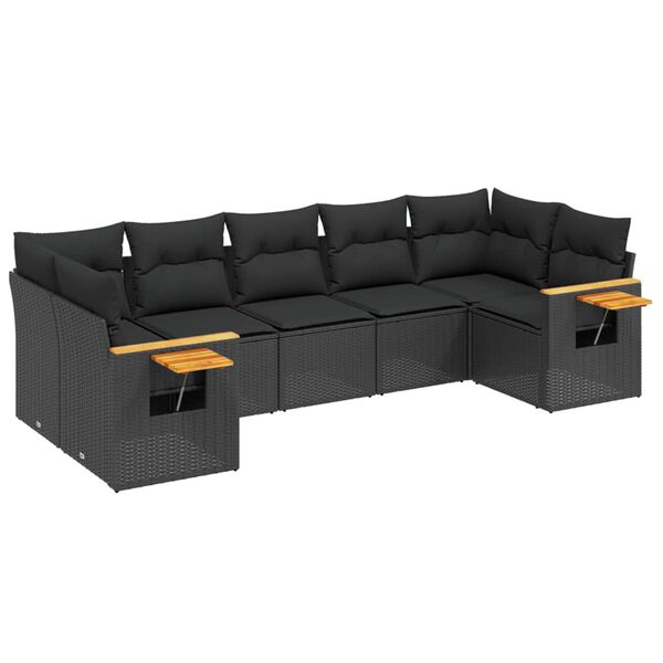 vidaXL Set Divani da Giardino con Cuscini 7pz Nero Polyrattan