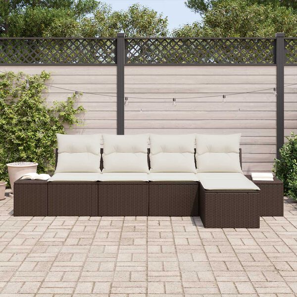 vidaXL Set Divano da Giardino con cuscino 5 pcs Marrone polyrattan