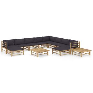 vidaXL Set Salotto da Giardino 12pz con Cuscini Grigio Scuro Bamb&ugrave;