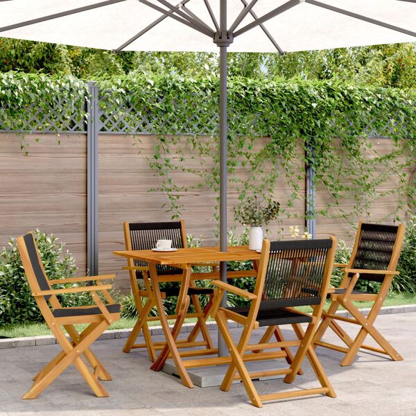 vidaXL Set Pranzo da Giardino 5 pz Nero Polipropilene e Legno Massello