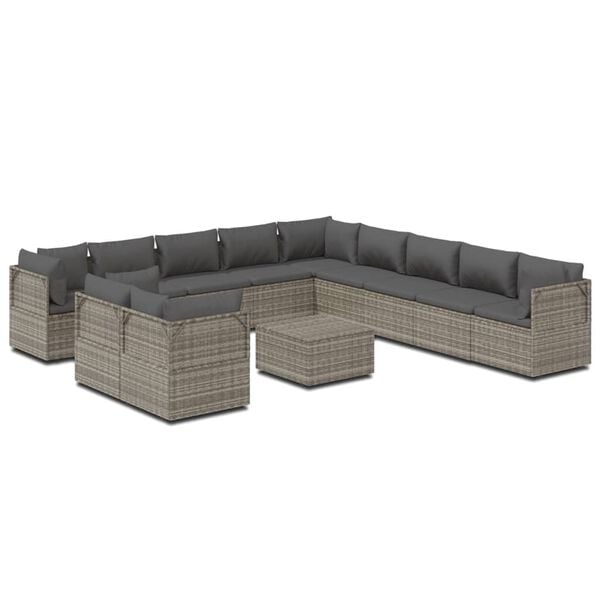 vidaXL Set Divani da Giardino 12 pz con Cuscini in Polyrattan Grigio