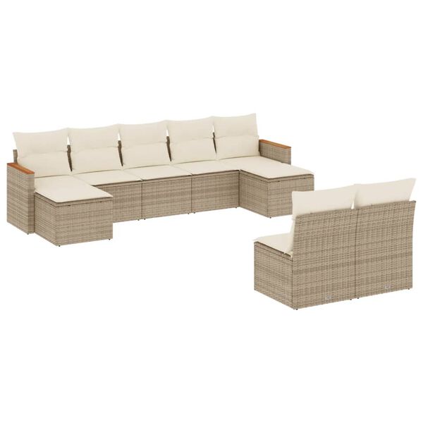 vidaXL Set Divano da Giardino 9 pz con Cuscini Beige in Polyrattan