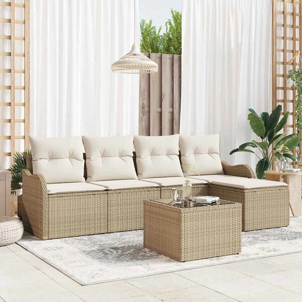vidaXL Set Divano da Giardino con cuscino 6 pcs Marrone Poly Rattan