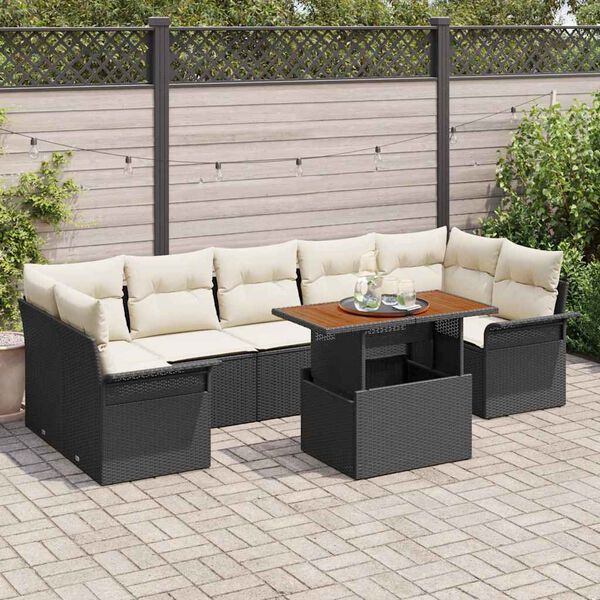 vidaXL Set Divano da Giardino con cuscino 8 pcs Nero e crema