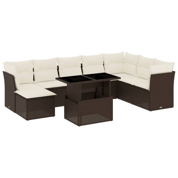 vidaXL Set Divani da Giardino 9pz con Cuscini Marrone in Polyrattan