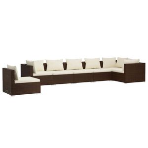 vidaXL Set Divani da Giardino 7 pz con Cuscini in Polyrattan Marrone