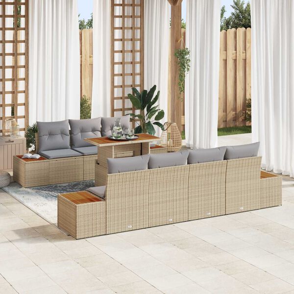 vidaXL Set Divano da Giardino con cuscino 8 pcs Beige Poly Rattan