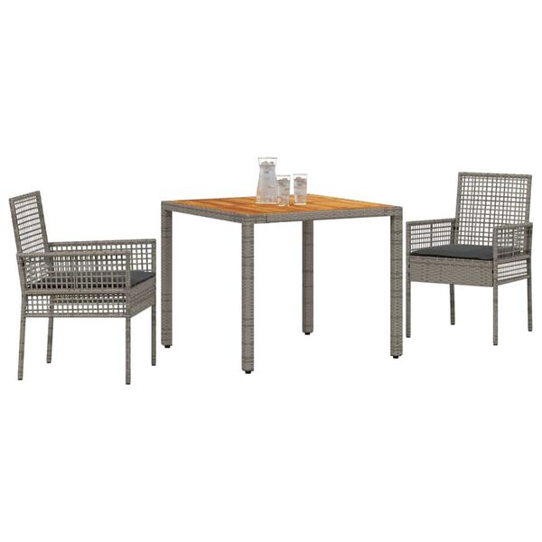 vidaXL Set da Pranzo per Giardino 3 pcs Grigio polyrattan